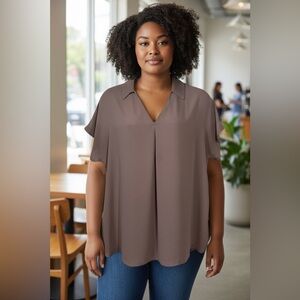 Reitmans, Plus Size Flowing V-Neck Blouse, Size 2X, Color Taupe